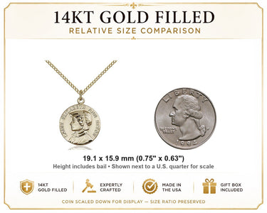 Collar con Medalla Mediana de Santa Elizabeth Ann Seton Relleno de Oro de 14 quilates | 1,9 cm x 1,6 cm | Cadena de 45,7 cm | Fabricado en EE. UU. por Bliss