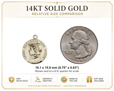 Colgante medalla de Santa Elizabeth Ann Seton mediana de oro macizo de 14 kt | 1,9 cm x 1,6 cm | Hecho a mano en EE. UU. por Bliss