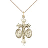 Gold Filled Holy Family Medal Necklace with Jesus Mary Joseph 1 1/8 x 5/8 inches on 18 inch Curb Chain by Bliss