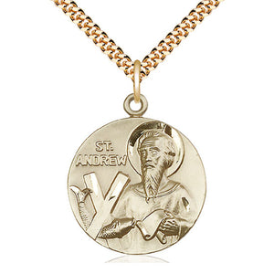 Collar con medalla de San Andrés, patrono mediano, de oro relleno de 14 quilates | 2,54 cm x 2,22 cm | Cadena de 61 cm | Fabricado en EE. UU. por Bliss