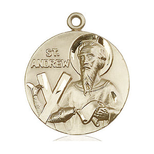 Colgante Medalla Mediana de San Andrés de Oro Sólido de 14qt | 2,54 x 2,22 cm | Hecho a mano en EE. UU. por Bliss