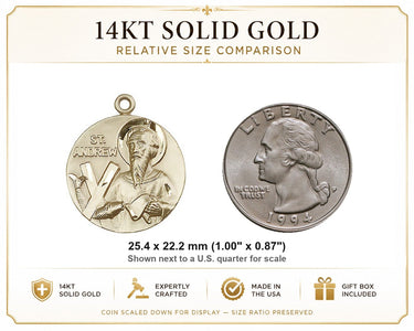 14kt Solid Gold Medium St. Andrew Medal Pendant | 1 x 7/8" | Handcrafted in USA by Bliss