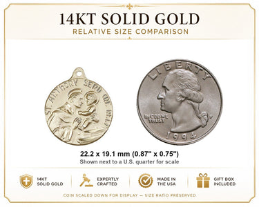 Colgante Medalla Mediana de San Antonio de Oro Macizo de 14kt | 7/8 x 3/4" | Hecho a mano en EE. UU. por Bliss