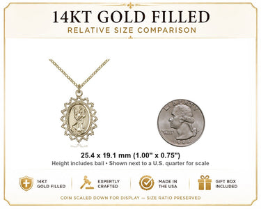 Collar con Medalla Mediana de San Cristóbal, Patrono, de Oro Laminado de 14 quilates | 1 x 3/4 | Cadena de 18" | Bliss