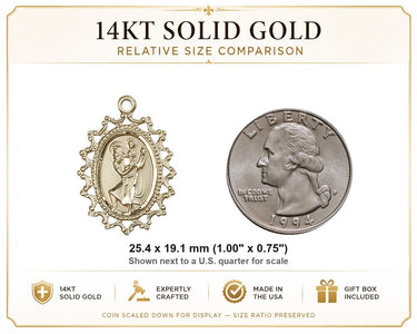 Medalla de San Cristóbal católica mediana de oro macizo de 14 quilates | Colgante de 2.5 x 1.9 cm | Fabricado en EE. UU. por Bliss