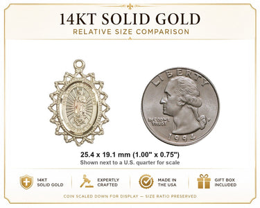 Medalla Milagrosa Católica de la Virgen de Guadalupe de Oro Sólido de 14kt Mediana | 1" x 3/4" | Hecho en EE. UU. por Bliss