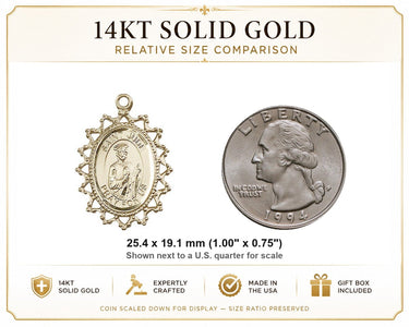 14kt Solid Gold Medium St. Jude Patron Saint Medal Pendant | 1" x 3/4" | Handcrafted in USA by Bliss