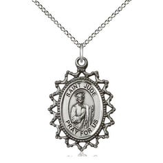 Sterling Silver St. Jude Medal Necklace 1 inch by 3/4 inch on 18 inch chain handcrafted by Bliss Manufacturing USA