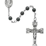 6mm genuine hematite rosary with sterling silver center piece and crucifix, 19 inches total length, shown with deluxe gift box
