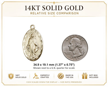 Colgante grande de la Medalla Milagrosa de oro macizo de 14 quilates | 1-3/8x3/4" | Hecho a mano en EE. UU. por Bliss