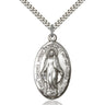 Sterling Silver Large Miraculous Medal Necklace 1-3/8x3/4 inch pendant on 24 inch chain by Bliss