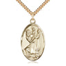Large 14kt Gold Filled St. Christopher Medal Necklace 1 3/8 inch by 3/4 inch on 24 inch Curb Chain - Handcrafted by Bliss Manufacturing USA