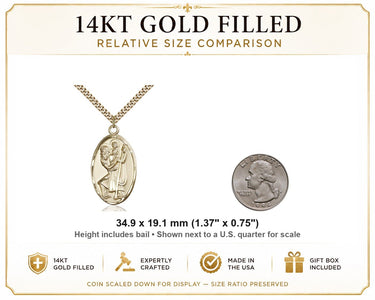 Collar con Medalla Grande de 14kt de Oro Laminado de San Cristóbal Patrón | 1 3/8" x 3/4" | Cadena de 24" | Hecho en EE. UU. por Bliss
