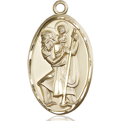 Large 14kt Solid Gold St. Christopher Patron Saint Medal Pendant | 1 3/8 x 3/4 | USA Made by Bliss