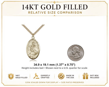 14kt Gold Filled Large Our Lady of Mount Carmel Medal Necklace | 1 3/8 x 3/4 | 24" Chain | USA Made by Bliss