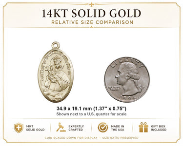 14kt Solid Gold Large Our Lady of Mount Carmel Medal Pendant | 1 3/8 x 3/4 | Handcrafted in USA by Bliss
