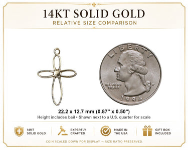 Colgante de cruz mediana de oro macizo de 14kt | 7/8"x1/2" | Hecho a mano en EE. UU. por Bliss