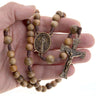 Large bead wood Miraculous Medal Catholic rosary with 10mm beads, 20 inch length, velvet pouch