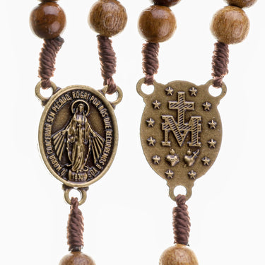 Brown wood 20 decade Catholic rosary with 7mm natural beads 43 inches long handcrafted by Bliss