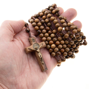 20 Decade Wooden Rosary | Handmade Brown Walnut Wood Rosary with St. Benedict Crucifix