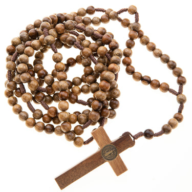 20 Decade Wooden Rosary | Handmade Brown Walnut Wood Rosary with St. Benedict Crucifix