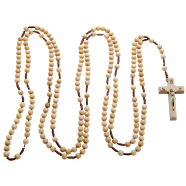 Natural wood 20 decade Catholic rosary with 7mm beads 43 inches durable cord handcrafted by Bliss