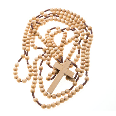 Natural wood 20 decade Catholic rosary with 7mm beads 43 inches durable cord handcrafted by Bliss