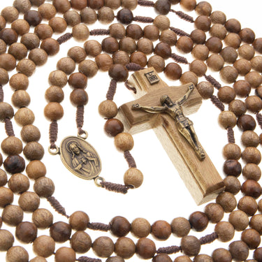 20 decade brown wooden rosary beads on strong cord 43 inches handcrafted Catholic prayer beads