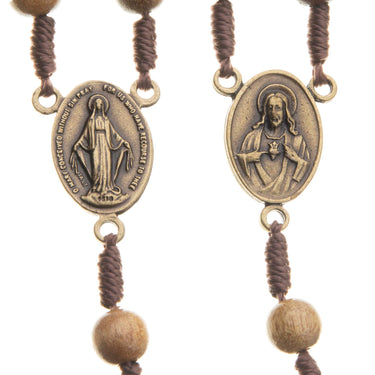 20 decade brown wooden rosary beads on strong cord 43 inches handcrafted Catholic prayer beads