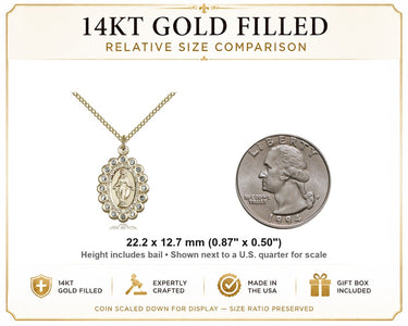 Collar con Medalla Milagrosa Mediana de Oro Relleno de 14kt | Colgante de 7/8x1/2" | Cadena de 18" | Hecho en EE. UU. por Bliss