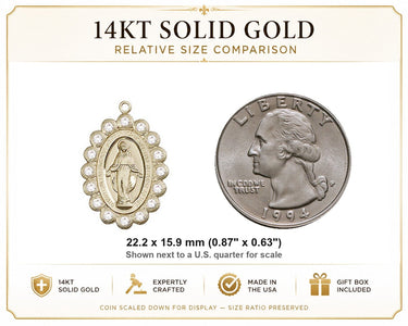 Colgante de Medalla Milagrosa mediana de oro macizo de 14 kt | 7/8 x 5/8" | Hecho a mano en EE. UU. por Bliss