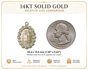 14kt Solid Gold Medium Our Lady of Guadalupe Medal | 1" x 5/8" Pendant | Handcrafted in USA by Bliss