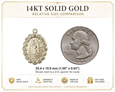 14kt Solid Gold Medium Our Lady of Guadalupe Medal Pendant | 1" x 5/8" | USA Made by Bliss