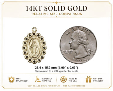 Medalla Milagrosa de Oro Sólido 14kt Mediana | 1 x 5/8 | Católica | Hecho en EE. UU. por Bliss