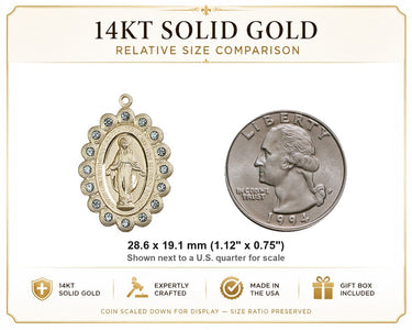 Colgante Medalla Milagrosa Mediana de Oro Sólido de 14kt | 1 1/8 x 3/4 | Fabricado en EE. UU. por Bliss