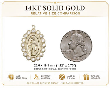 14kt Solid Gold Medium Miraculous Medal Pendant | 1 1/8 x 3/4 | Handcrafted in USA by Bliss