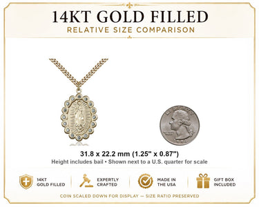 14kt Gold Filled Large Our Lady of Guadalupe Necklace | 1-1/4" x 7/8" Medal | 24" Chain | USA Made by Bliss