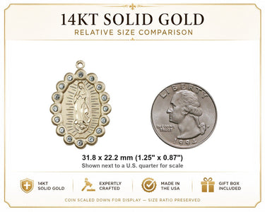 14kt Solid Gold Large Our Lady of Guadalupe Medal Pendant | 1 1/4" x 7/8" | USA Made by Bliss