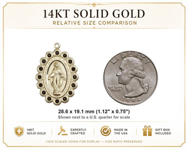 14kt Solid Gold Miraculous Medal Pendant 1⅛×¾ | Handcrafted USA | Bliss