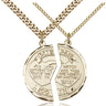 Gold Filled Mizpah Coin Set Army Medal with 1x1 inch pendant and two gold filled chains by Bliss Manufacturing