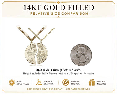 Gold Filled Medium Mizpah Coin Set Army Medal Necklace | 1 x 1" Pendant | 24" & 18" Chains | USA Made by Bliss