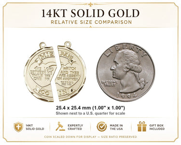 Colgante de medalla con moneda Miz Pah de oro macizo de 14 quilates, tamaño mediano | 1x1 | Hecho a mano en EE. UU. por Bliss