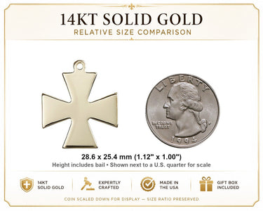 14kt Solid Gold Medium Surfer Cross Pendant | 1 1/8 x 1 | USA Made by Bliss