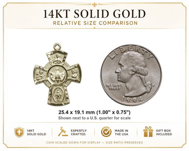 Colgante medalla católica de cinco vías de oro macizo de 14 quilates | 1" x 3/4" | Hecho a mano en EE. UU. por Bliss