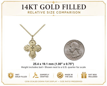Collar de Medalla de Oro Laminado de 14 kt, Mediana, Católica, de 5 Vías | Colgante de 2,54 x 1,90 cm | Cadena de 45,72 cm | Fabricado en EE. UU. por Bliss