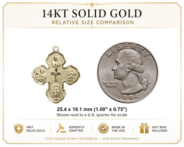 Colgante de Medalla Católica de Cinco Vías Mediana de Oro Sólido de 14kt | 1 x 3/4 | Hecho a Mano en EE. UU. por Bliss