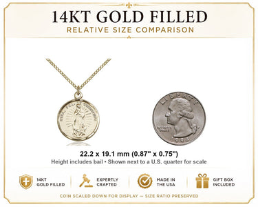 14kt Gold Filled Medium Our Lady of Guadalupe Medal Necklace | 7/8" x 3/4" Pendant | 18" Chain | USA Made by Bliss