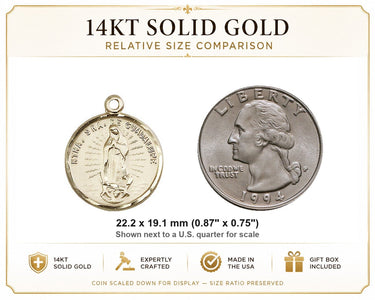 14kt Solid Gold Medium Our Lady of Guadalupe Medal Pendant | 7/8 x 3/4 | Handcrafted in USA by Bliss