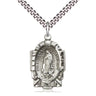 Sterling silver Our Lady of Guadalupe medal pendant necklace, 1 x 5/8 inches, 24 inch curb chain, handcrafted by Bliss