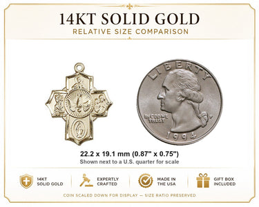 Colgante de Medalla Católica Quíntuple Mediana de Oro Sólido de 14 kt | 2,22 cm x 1,91 cm | Hecho a mano en EE. UU. por Bliss